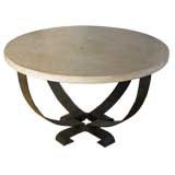 French Art Deco Marble & Wrought Iron Table