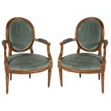 Antique Pair of Louis XVI Style Oak Arm Chairs