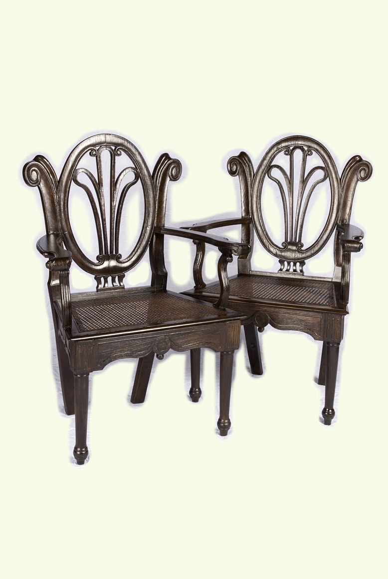 English Pair of Victorian Wood Chairs with Caned Seats For Sale