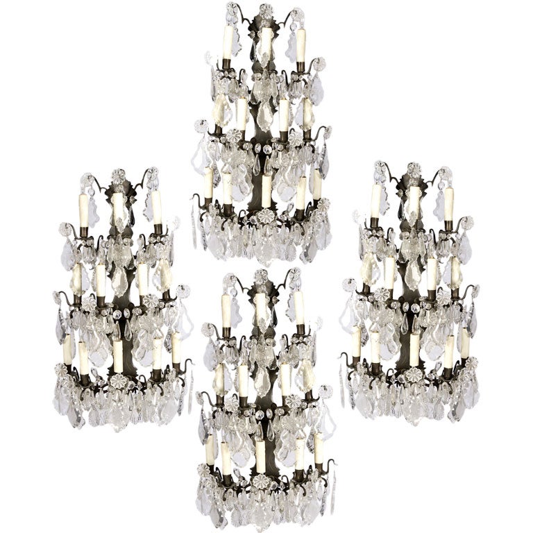 Four Crystal and Bronze Wall Sconces at 1stdibs