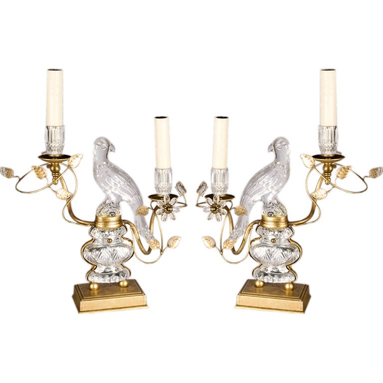 Pair of Bagues style Crystal Parrot Table Lamps