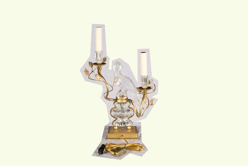 French Pair of Bagues style Crystal Parrot Table Lamps