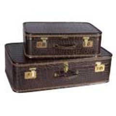 Two Mid-century Crocodile Skin Pattern Suitcases 2