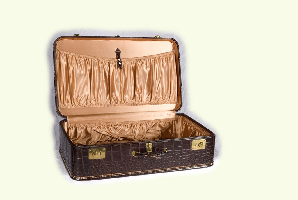 American Two Mid-century Crocodile Skin Pattern Suitcases For Sale