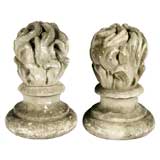 Pair of 18th Century Carved Marble Flame Finials