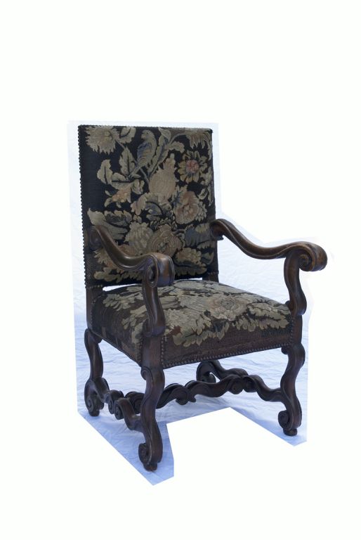 Pair of Walnut Armchairs with Beautiful Needlework Tapestry