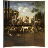 Four Panel Continental Oil on Canvas Screen