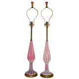 A Pair of Pink Barovier Murano Lamps