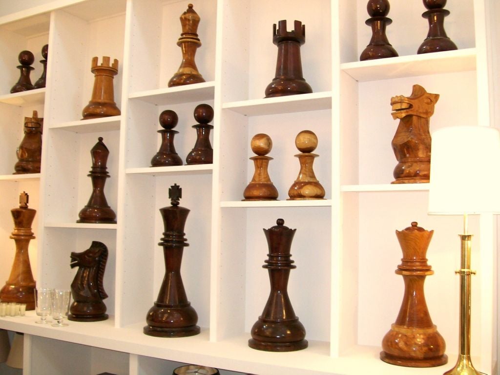 An Oversized Chess Set in Burled Wood