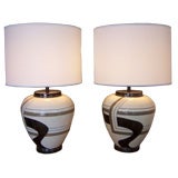 Retro A Pair of Deco Design Glazed Pottery Table Lamps