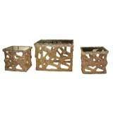 Pair of Square Reticulated Lucite Side Tables