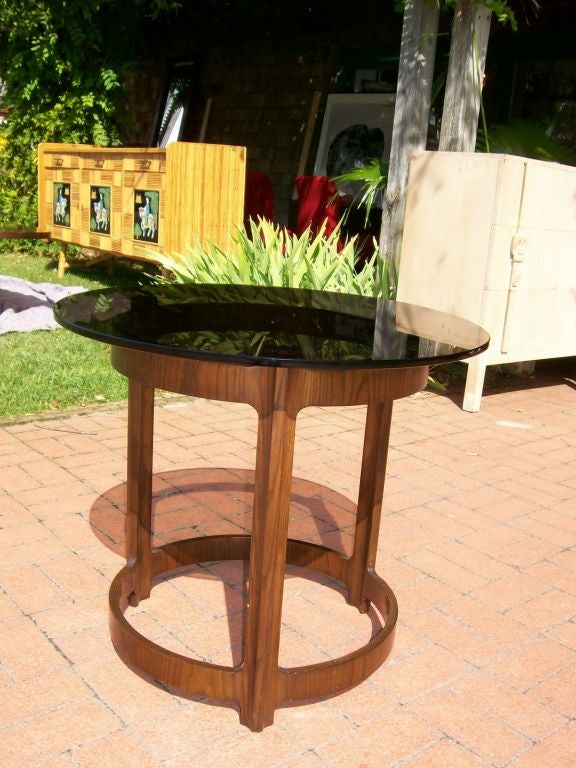 Dunbar Round Side Table in Walnut and Smoked Glass