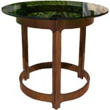 Dunbar Round Side Table in Walnut and Smoked Glass