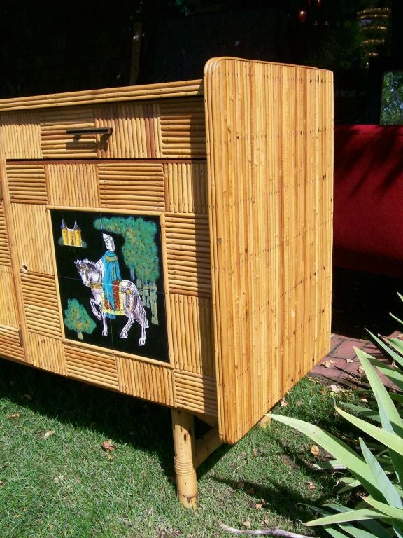 A Bamboo and Tile Sideboard
