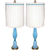 A Pair of Aqua Blue Barovier Glass Lamps