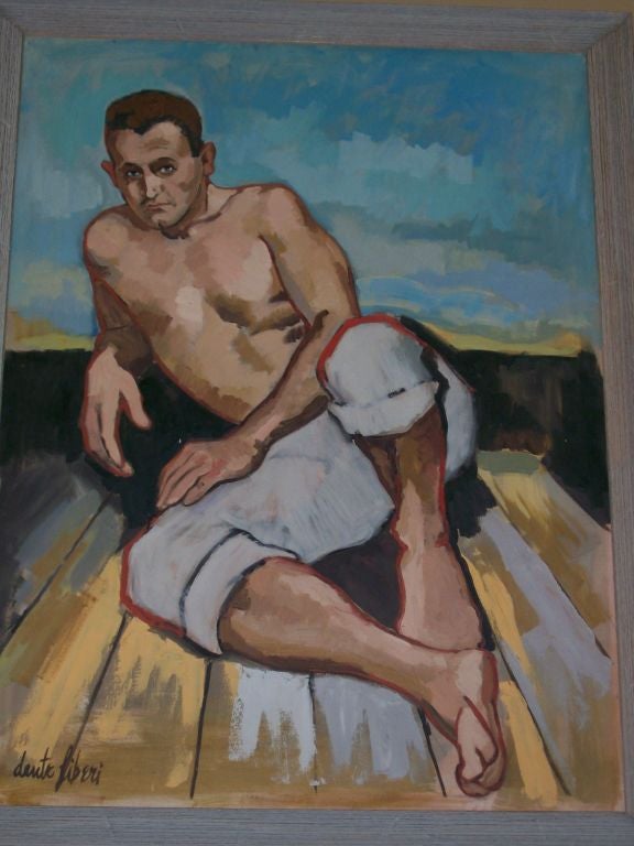 Dante Liberi, oil on canvas depiction figure of a reclining male.