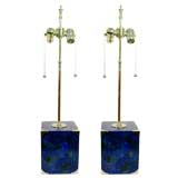 A Pair of Lapis Lazuli Stone Table Lamps by Gustavo Olivieri