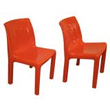 Pair of Orange Plastic Chairs In the Manner of Vico Magistretti