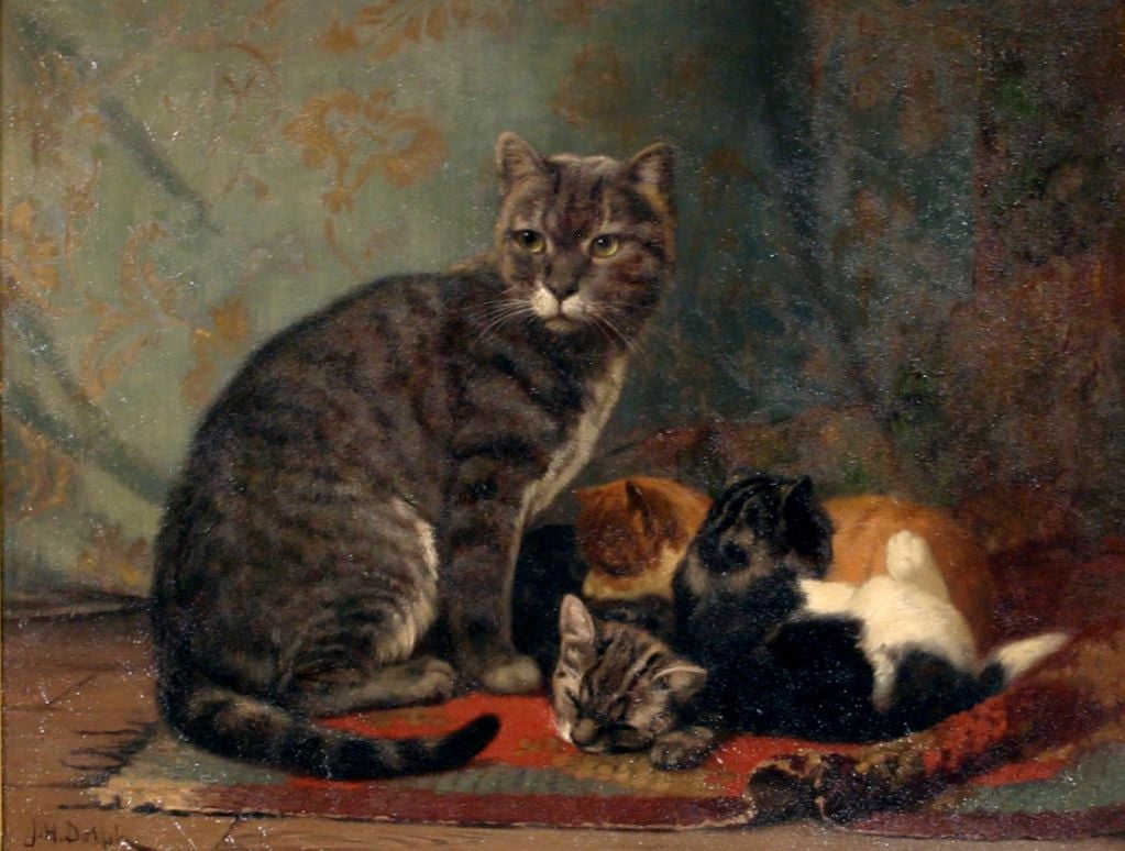 John Henry Dolph, American 1835-1903 “Mother with her Kittens”
