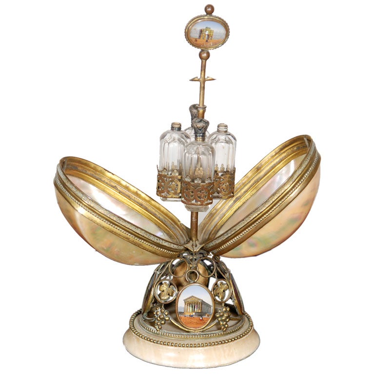 An Unusual Grand Tour Mother of Pearl Perfume Bottle Holder