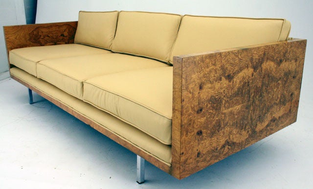 Late 20th Century Milo Baughman Olive Burl Sofa in Supple Spinneybeck Leather