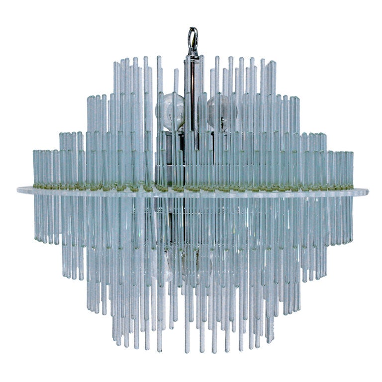 Three Tier Glass Rod Chandelier