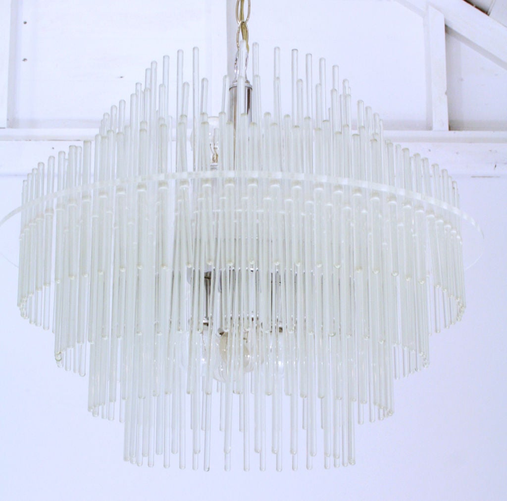 American Three Tier Glass Rod Chandelier