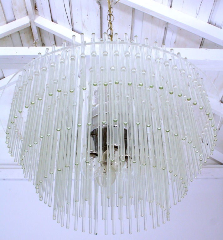 Mid-20th Century Three Tier Glass Rod Chandelier