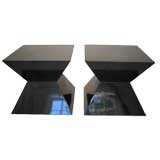 Pair of Oversized Black Lacquer Donghia Pyramid Side Tables