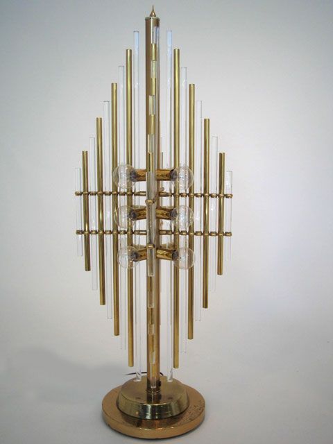 Decorative Pair of Brass and Lucite Table lamps
