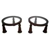 Pair of Dark Walnut "Tassel Tables" with Glass Center