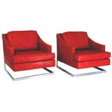 Pair of Red Vinyl Club Chairs by Carsons of High Point
