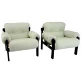 Pair of Brazillian Rosewood Club Chairs in White Leather
