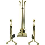 Unique and Sculptural set of brass Fireplace Tools