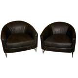 Nice pr of Croc grained black leather Selig Chrome based chairs