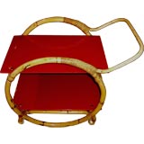 Italian Bamboo & red glass tea cart in the manner of Gio Ponti