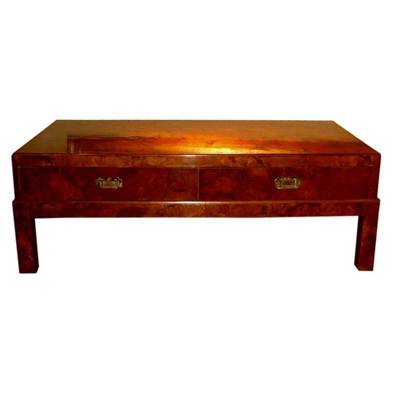 Carpathian elm burl oriental campaign style coffee table