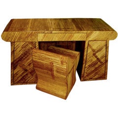 Unusual and Rare Bamboo Veneered Oak Desk and Chair 2