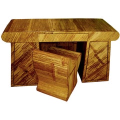 Unusual and Rare Bamboo Veneered Oak Desk and Chair
