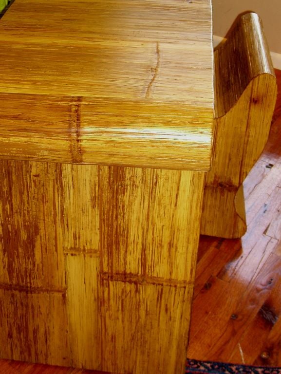 American Unusual and Rare Bamboo Veneered Oak Desk and Chair