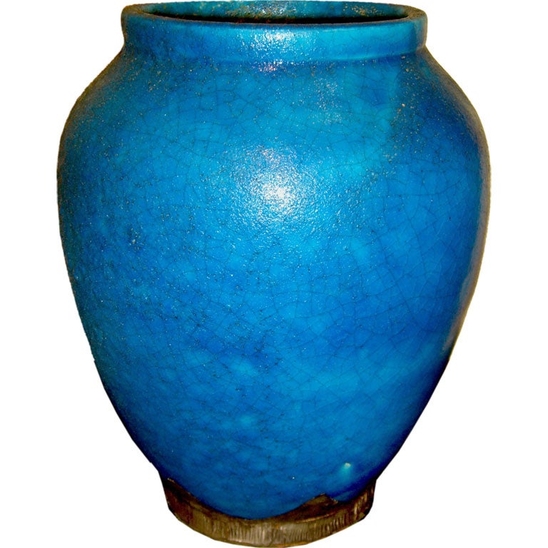 Raoul Lachenal (1885-1956) Egyptian Blue vase silver foil base