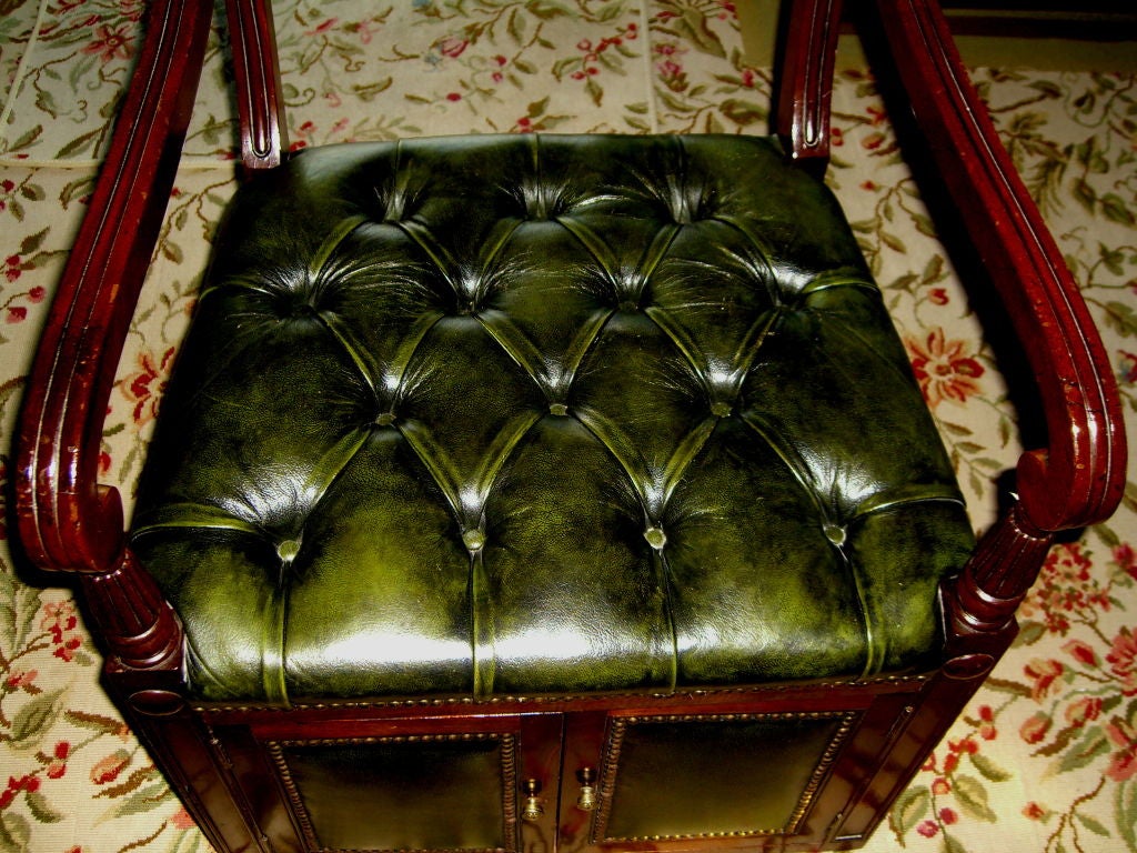 English Regency cabinet Chair in Green leather w/ tacks