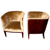 Vintage Pair of Hungarian Art Deco Barrel chairs in wool Mohair