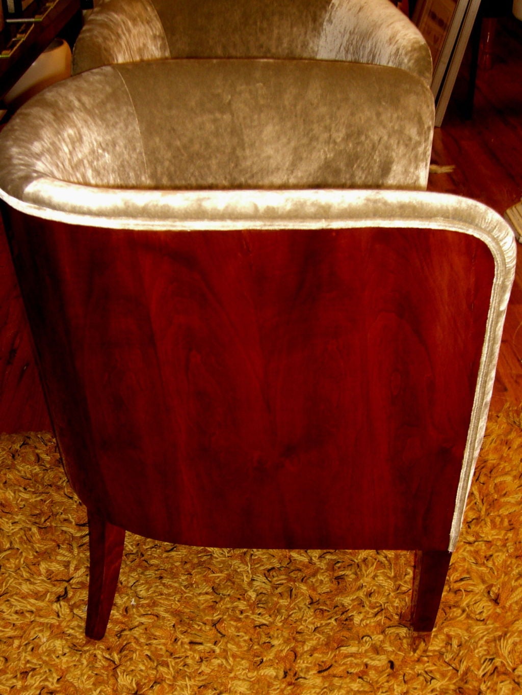 Pair of Hungarian Art Deco Barrel chairs in wool Mohair