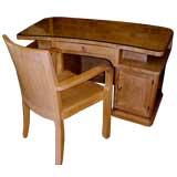 French Art Deco Limed oak desk with fitted interior