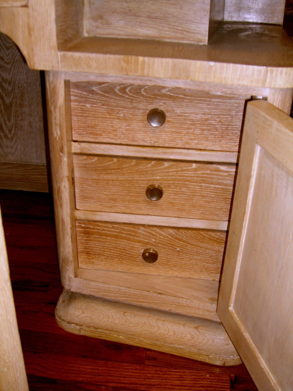 French Art Deco Limed oak desk with fitted interior