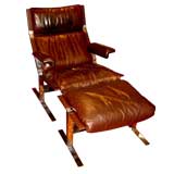 Giovanni Offredi leather & heavy chromed steeled chair ottoman