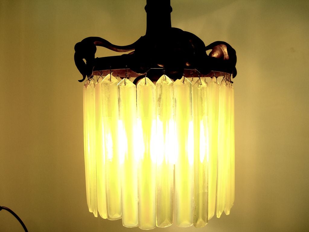 Arts & Crafts Tiffany Studios Bronze & opalescent prism fixture