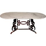 Great White carrera marble top console sofa table with iron base