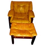 Jean Gillon for Italma Leather rope and rosewood chair & ottoman